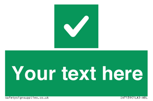 Custom green background, green square with tick sign